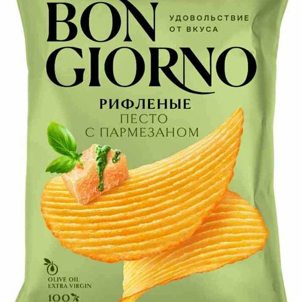 Чипсы картофельные рифленые Bon Giorno Песто с пармезаном