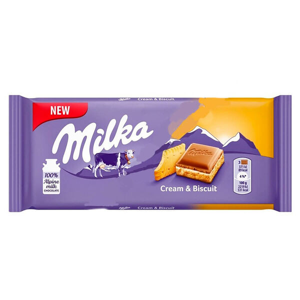 Шоколад молочный Milka с молочной начинкой со вкусом ванили и кусочками печенья 100 г