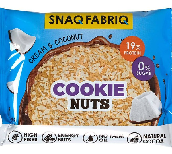 Snaq Fabriq Cookie Nuts Печенье протеиновое глазированное вкус Сливочное с кокосом 35 г 1 шт