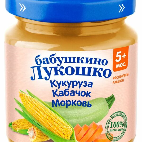 Овощное пюре Бабушкино Лукошко Кукуруза-кабачок-морковь, с 5 месяцев 100 г