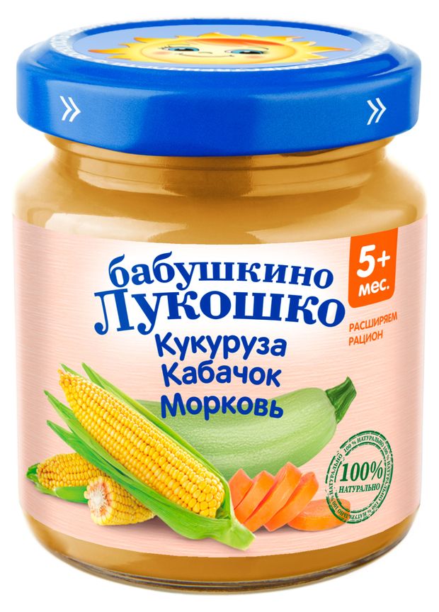 

Овощное пюре Бабушкино Лукошко Кукуруза-кабачок-морковь, с 5 месяцев 100 г