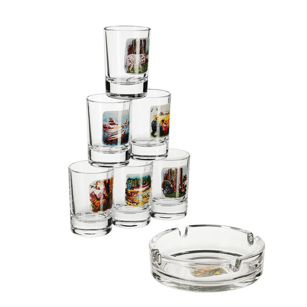 Набор стопок 6шт 50мл + пепельница d-106мм, с деколью 