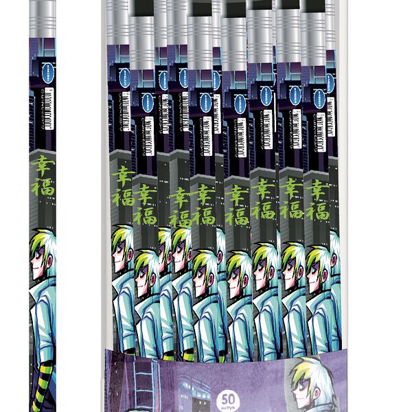 Карандаш чернографитный Centrum Аниме с ластиком НВ, 1 шт