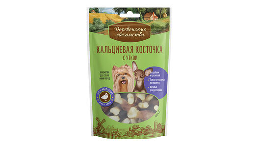 Лакомство для собак Деревенские лакомства Кальциевая косточка с уткой, для мини-пород 55 г