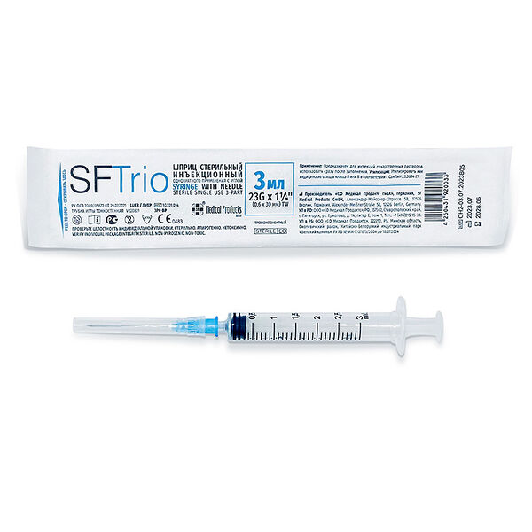 Шприц SF Medical Products 3-х компонентный 23G 0.6 х 30 мм 3 мл 1 шт.