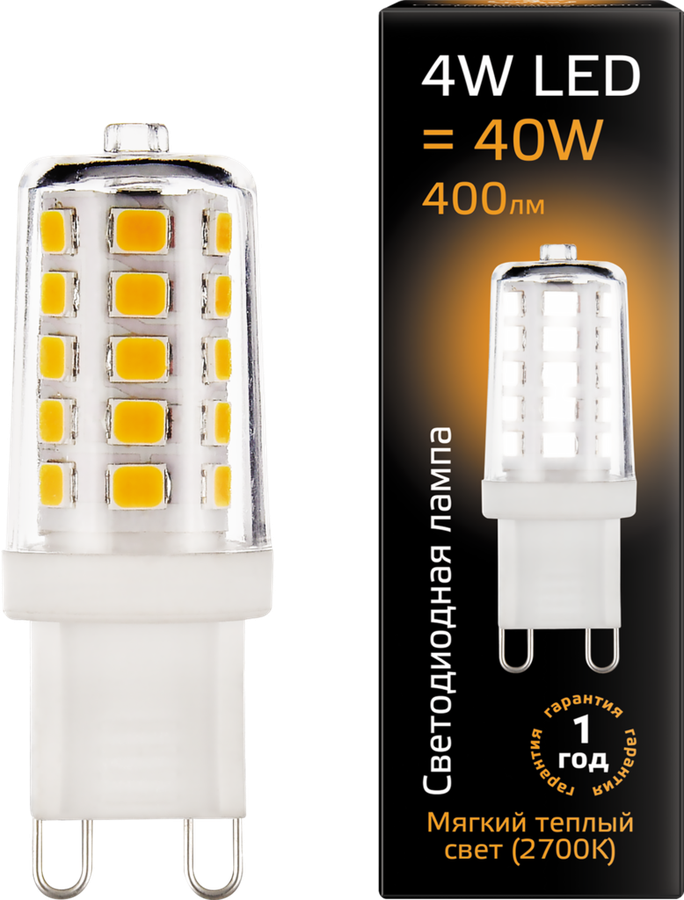 

Лампа светодиодная Gauss Blk G9, 5-4W теплый, Капсула