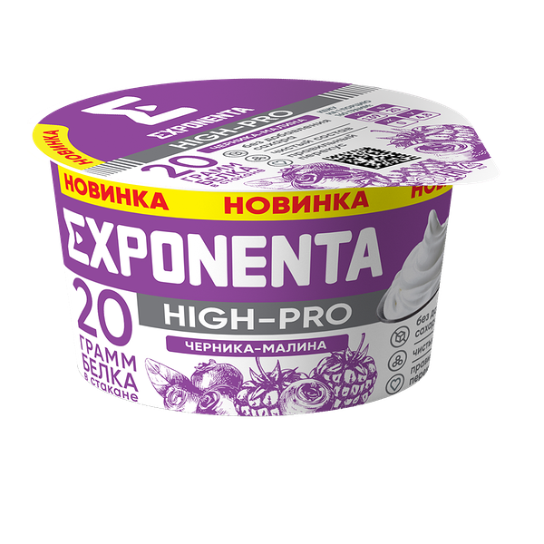 Продукт к/м EXPONENTA HIGH-PRO с высоким содержанием белка обезж вк черника-малина 160г п/ст