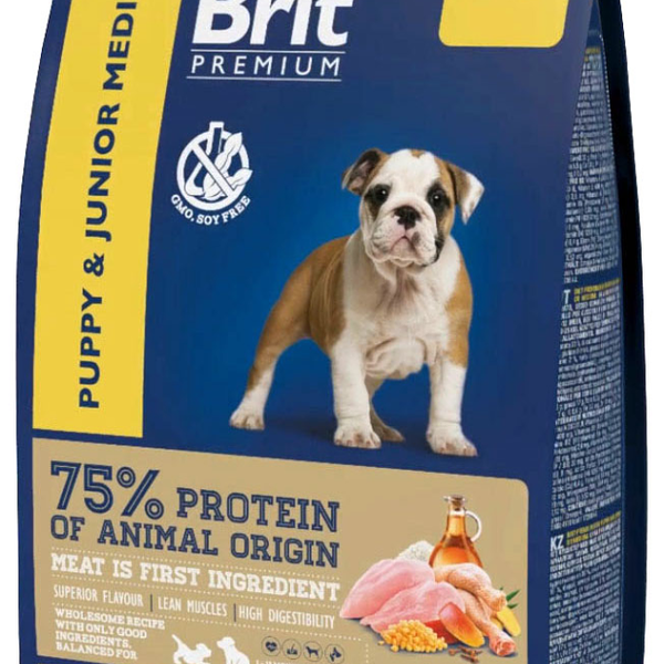 Корм для молодых собак средних пород Brit Premium Junior M Курица + 5 трав