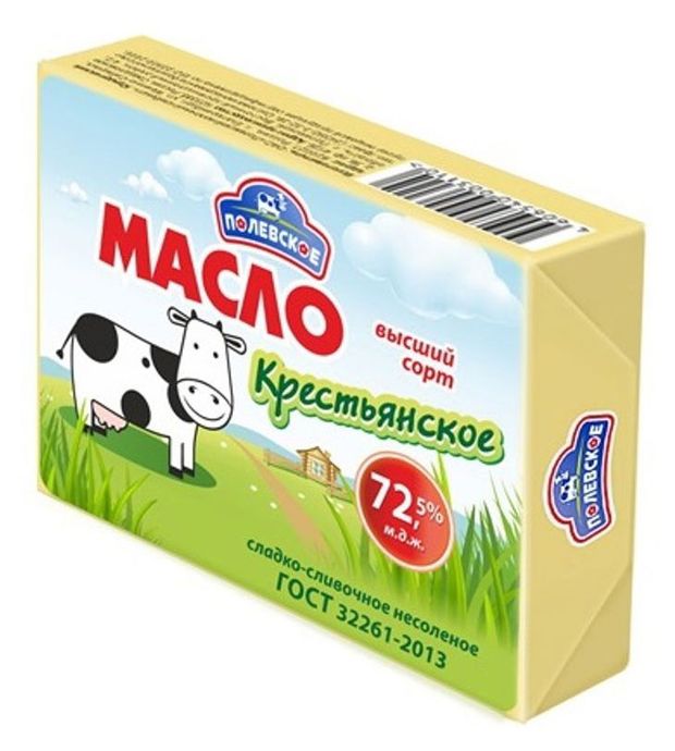 

Масло Полевское Крестьянское сливочное 72.5% 180 г
