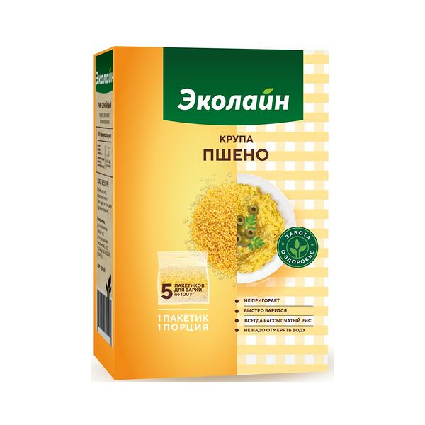 Крупа пшено ЭКОЛАЙН new шлифов. фас. вес 5*100гр вар пакет