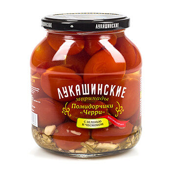 Томаты черри маринованные с зеленью и чесноком, «Лукашинские»