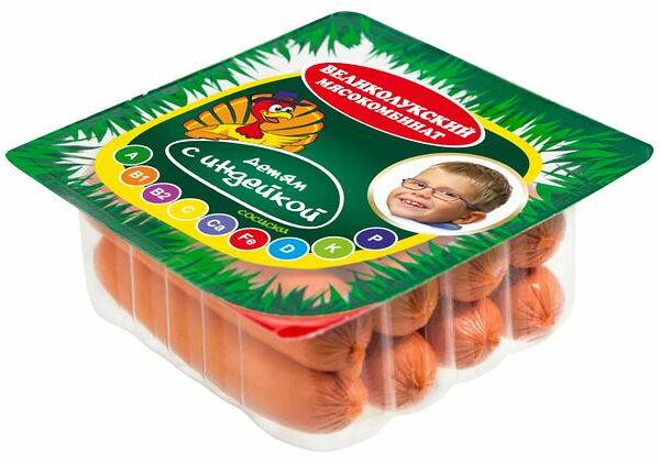 Сосиски  Великолукский Мясокомбинат Детям с индейкой вареные 330 г