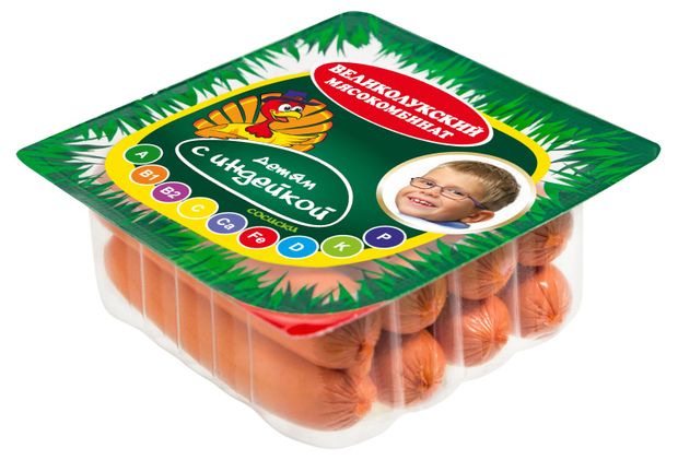 

Сосиски Великолукский Мясокомбинат Детям с индейкой вареные 330 г