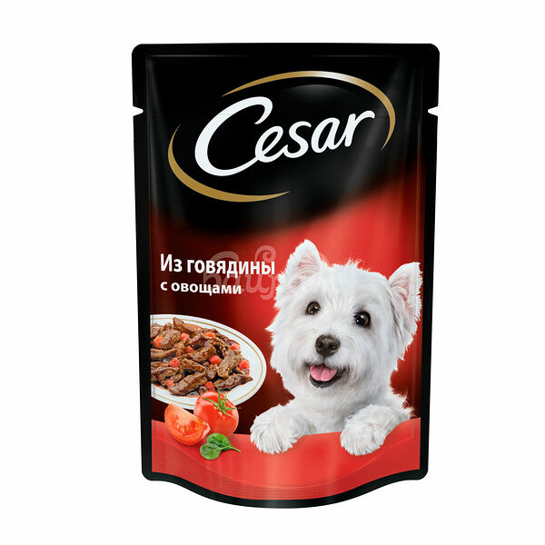 Корм для собак Цезарь 85гр  Говядина с Овощами в соусе пауч