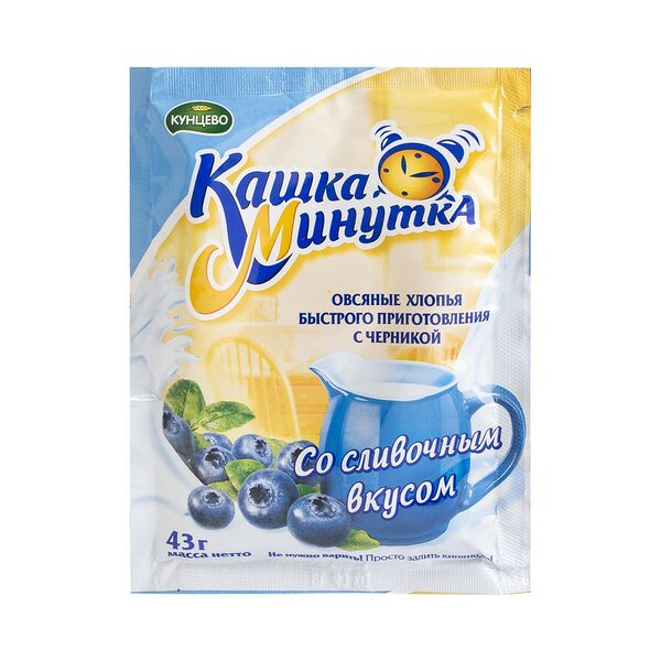 Хлопья б/п Кашка-минутка со сливочным вкусом с черникой 43 г.
