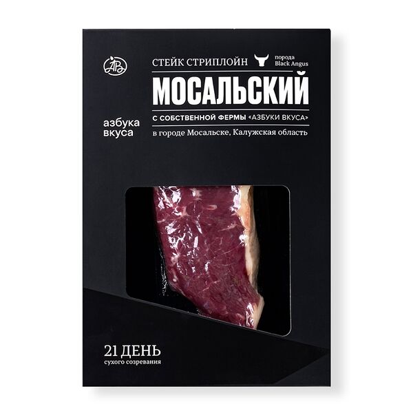 Стейк Стриплойн из мяса молодых бычков влажного созревания Мосальский АВ. Наши фермы ООО Городской cупермаркет Россия