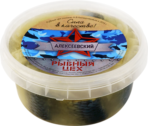 

Сельдь в уксусно-масляной заливке Рыбный цех Алексеевский с овощами кусок 500 г