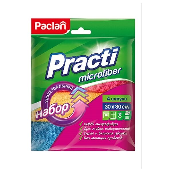 Салфетки хозяйственные из микрофибры Paclan, 30х30 см, 4 шт.