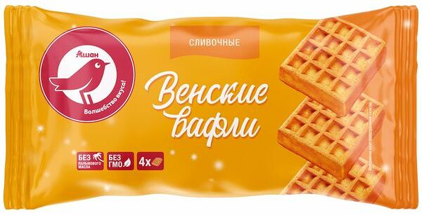 Вафли венские АШАН Красная птица мягкие сливочные, 65 г