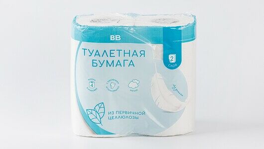Туалетная бумага 2 слоя белая, 4 рулона