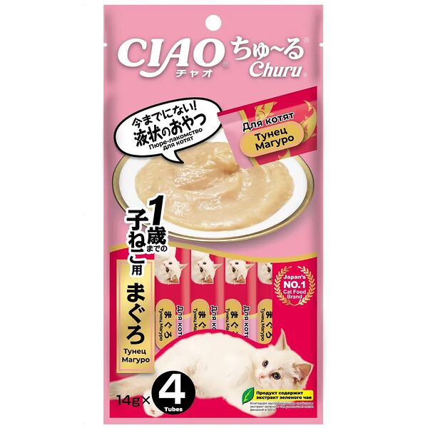 Ciao Churu Лакомство-пюре для котят, тунец магуро, 56 г