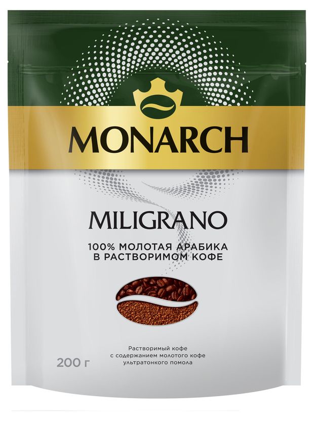 

Кофе растворимый с добавлением молотого Monarch Miligrano натуральный сублимированный 200 г