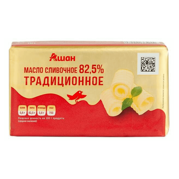 Масло сладко-сливочное АШАН Красная птица Традиционное 82,5% БЗМЖ