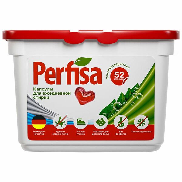 Капсулы Perfisa Ежедневная стирка для стирки сердечки биоразлагаемые ультраконцентрированные, 52 шт × 8 г