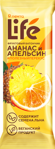 

Батончик фруктовый Лента Life Ананас и апельсин 33 г