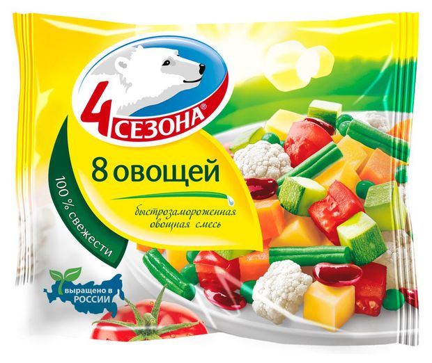 

Смесь овощная 4 Сезона 8 Овощей быстрозамороженная 400 г