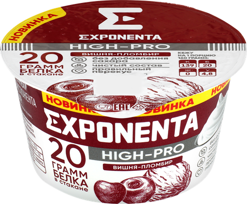 

Йогурт Exponenta High-Pro Вишня-пломбир с повышенным содержанием белка 160 г