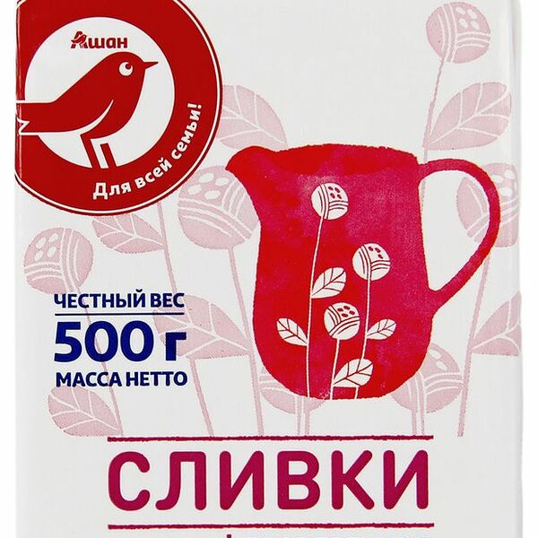 Сливки АШАН Красная птица стерилизованные 20%. 500 г