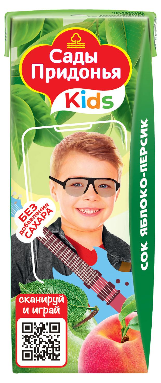 

Сок детский Сады Придонья Kids Яблоко-персик от 5 месяцев 200 мл