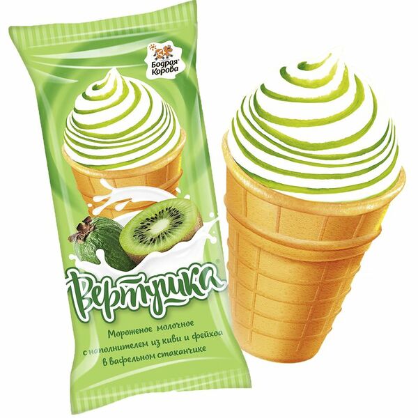 Мороженое Бодрая корова Киви и фейхоа в вафельном стаканчике 3.5%