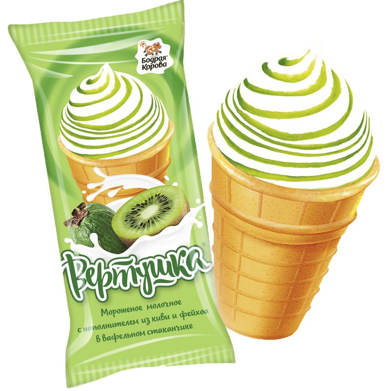 

Мороженое Бодрая корова Киви и фейхоа в вафельном стаканчике 3.5%