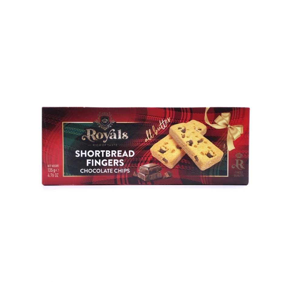 

Печенье сливочное ROYALS Shortbread с кусочками шоколада 135 г, Польша