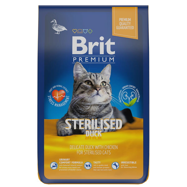 Brit Premium Cat Sterilised для стерилизованных кошек и кастрированных котов Утка