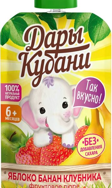 Пюре Дары Кубани Яблоко Банан и Клубника 90г