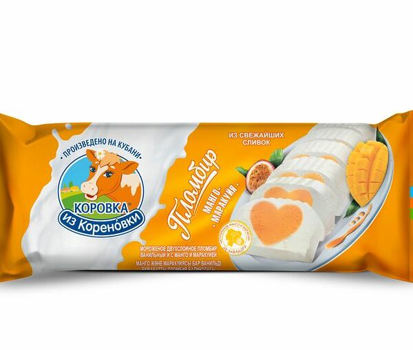 Пломбир Коровка из Кореновки ванильный с манго и маракуйей 15%, 400г