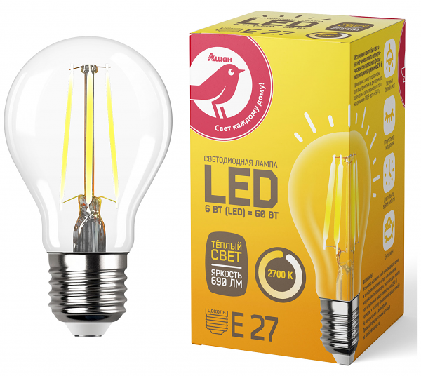 LED-Лампа АШАН Красная птица E27 6-60W
