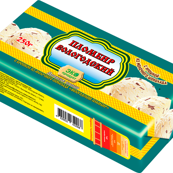 Мороженое Пломбир Вологодский с крошкой из молочного шоколада 250 г