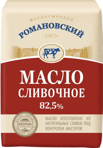 

Масло сливочное РОМАНОВСКИЙ МАСЛОСЫРОДЕЛ Традиционное 82,5%, без змж, 180г