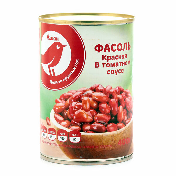 Фасоль красная АШАН Красная птица в томатном соусе