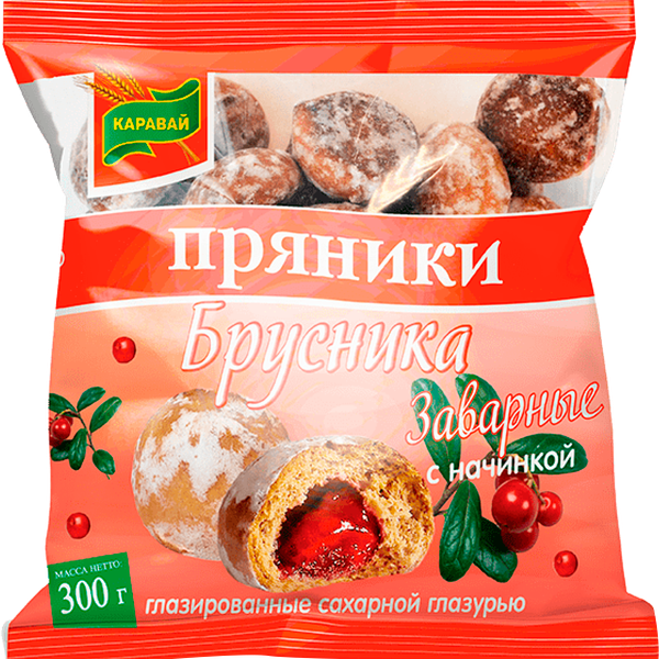 Пряники Каравай заварные с начинкой брусника