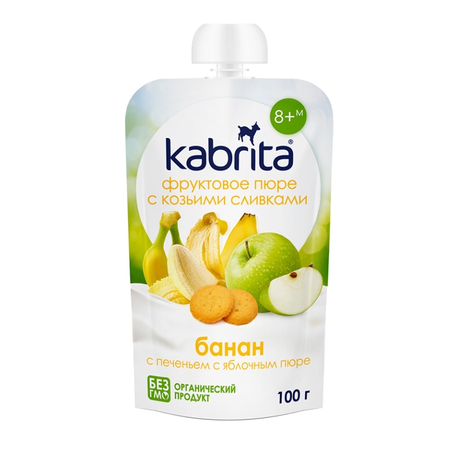 

Пюре фруктовое Kabrita с козьими сливками Банан с печеньем и яблочным пюре с 8 месяцев 100 г