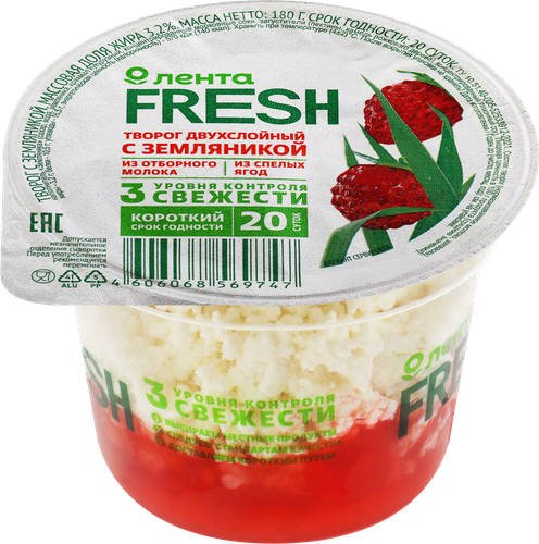 

Творог Лента Fresh с земляникой 3,2%, без змж, 180 г