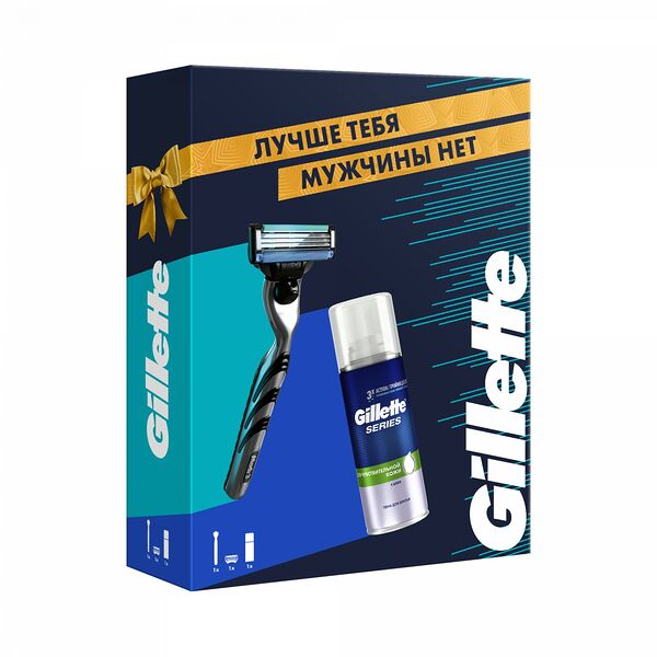 Набор Gillette Mach 3 Бритва 1 сменная кассета + Пена для бритья