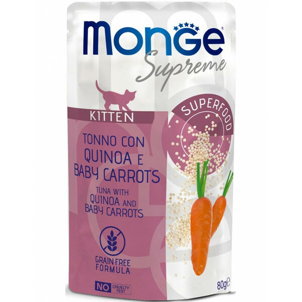 Monge Влажный корм Monge Supreme Kitten для котят из тунца с киноа и мини-морковью