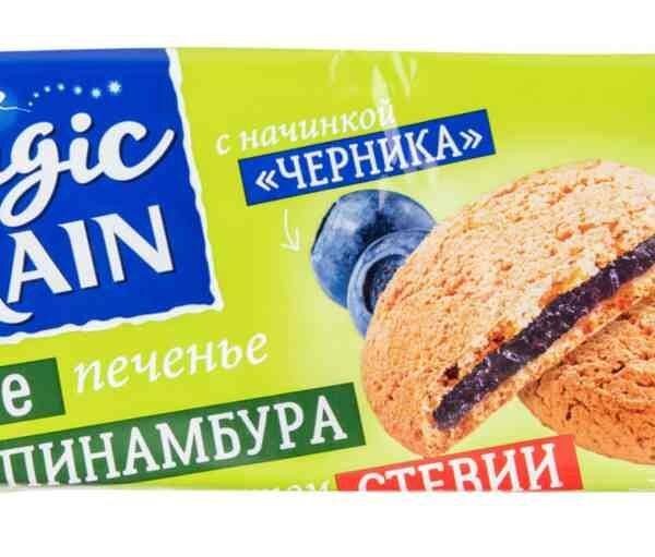 Печенье овсяное Magic Grain с начинкой Черника, сиропом топинамбура и экстрактом стевии, 180г