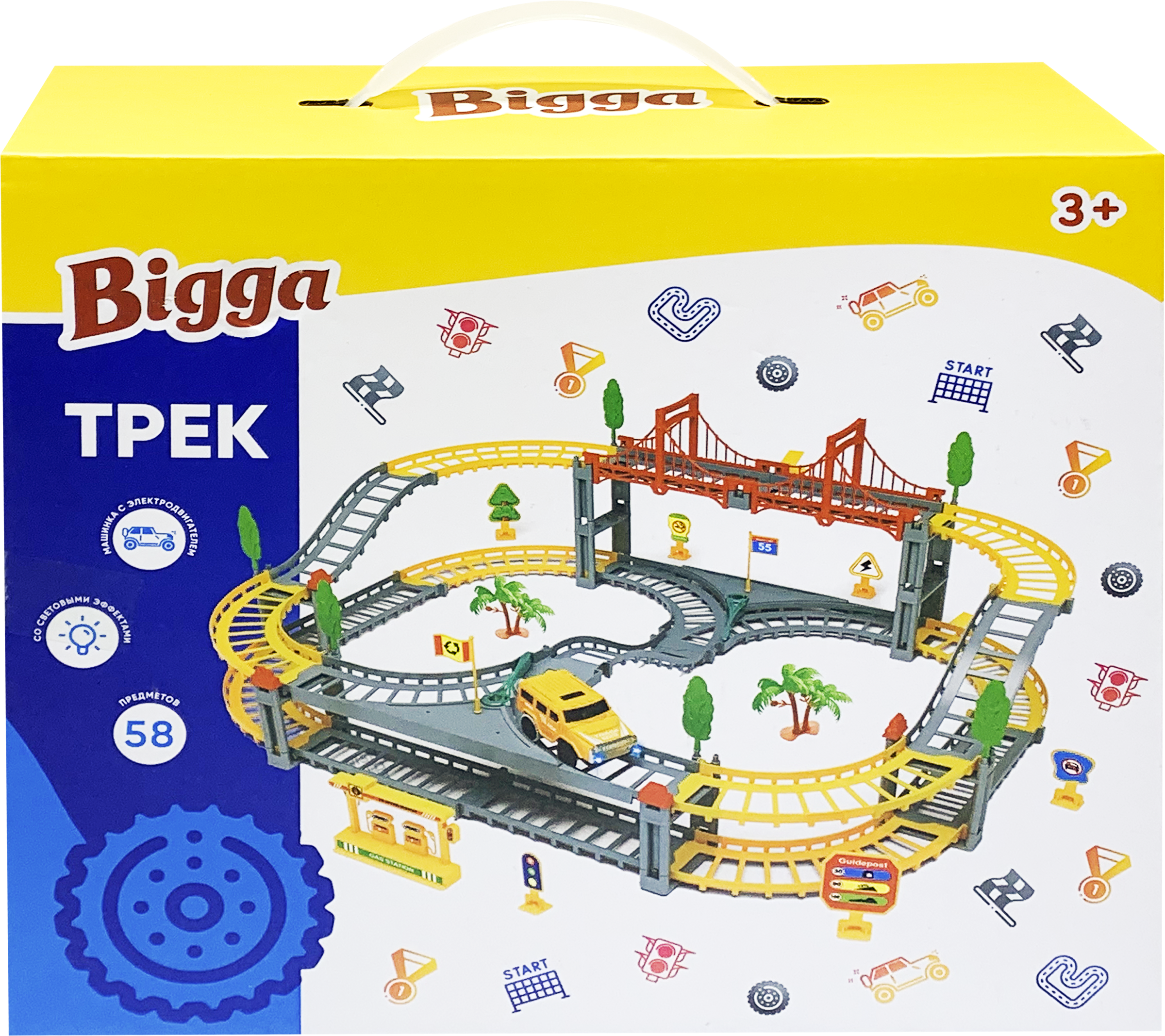 

Набор игровой BIGGA Трек с машинкой, со световыми эффектами, 58 предметов